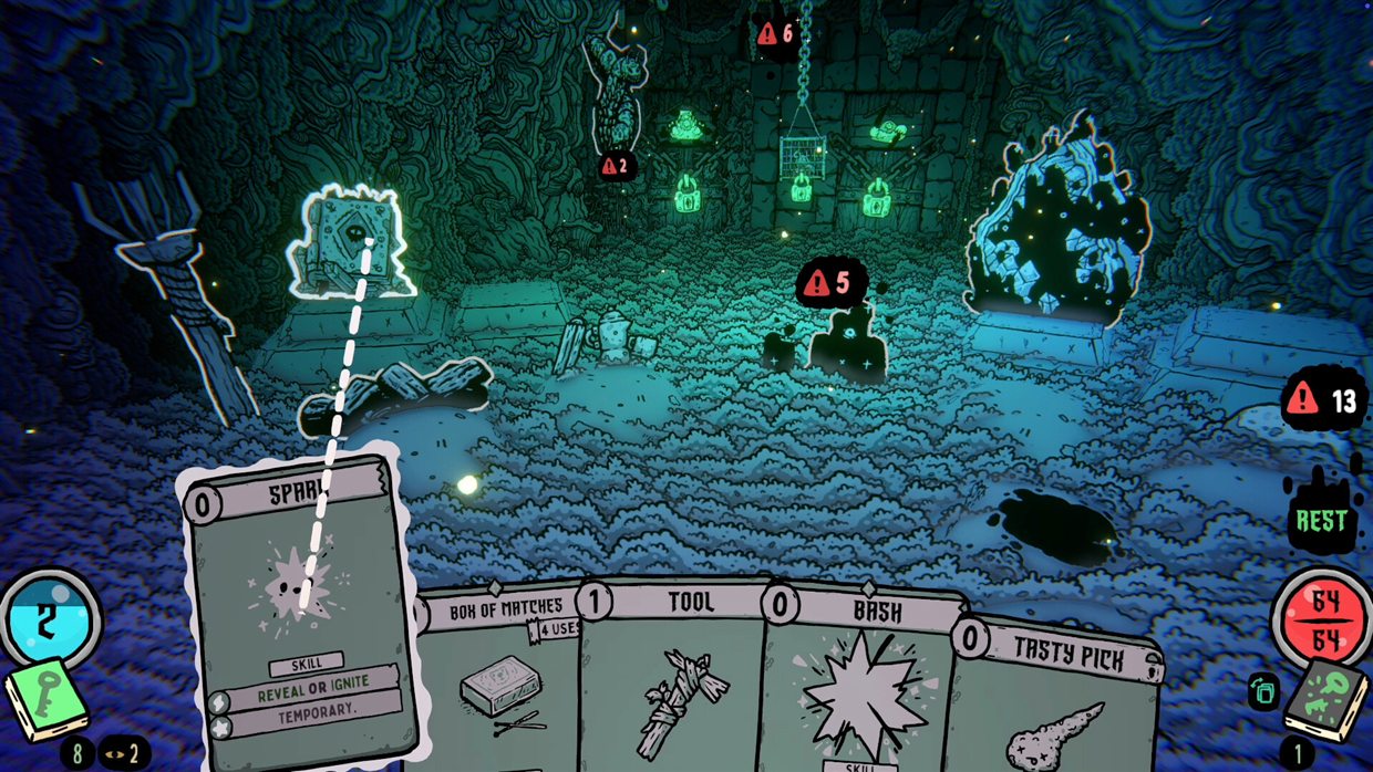 Shroom and Gloom first-person cave view showing branching tunnel openings and a floor layout you walk through in the Early Access build