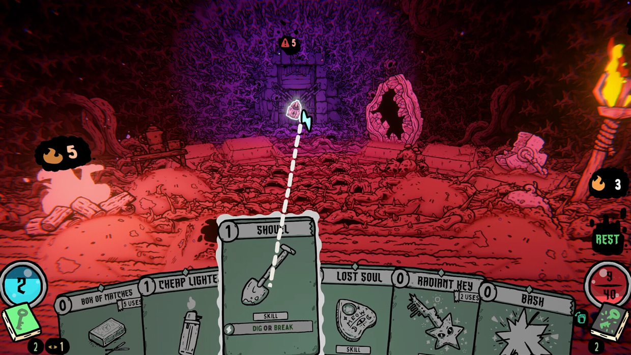 Shroom and Gloom combat hand with food and cooking cards drawn against a mushroom fight in the caves